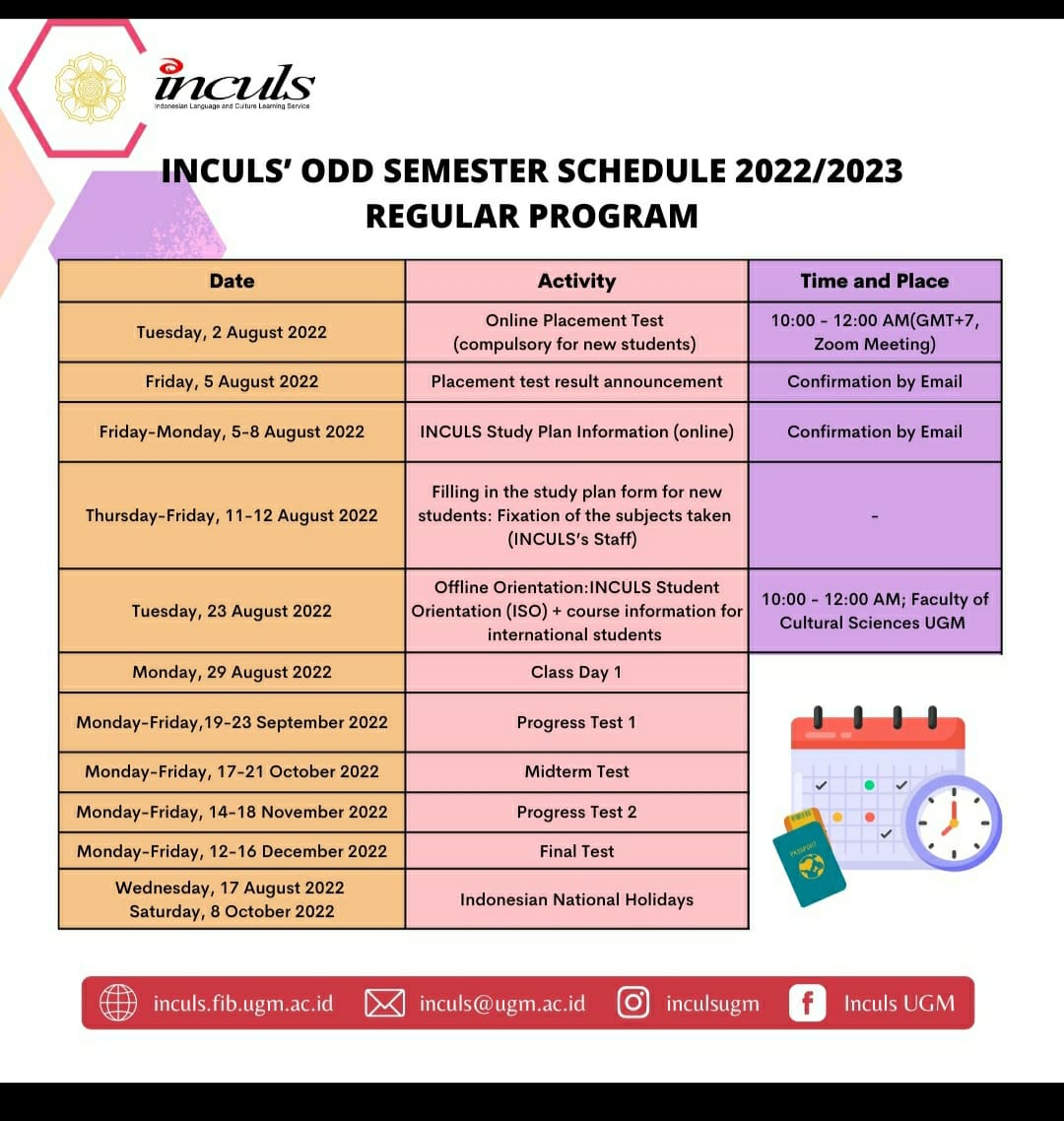 INCULS’ ODD SEMESTER SCHEDULE 2022/2023 REGULAR PROGRAM – inculs.fib